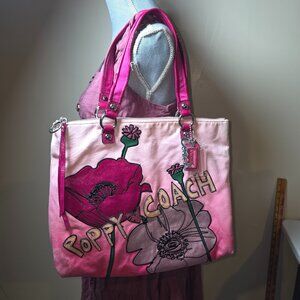 RARE Coach POPPY OMBRÉ Pink Floral Tote with 3 large poppy charms
